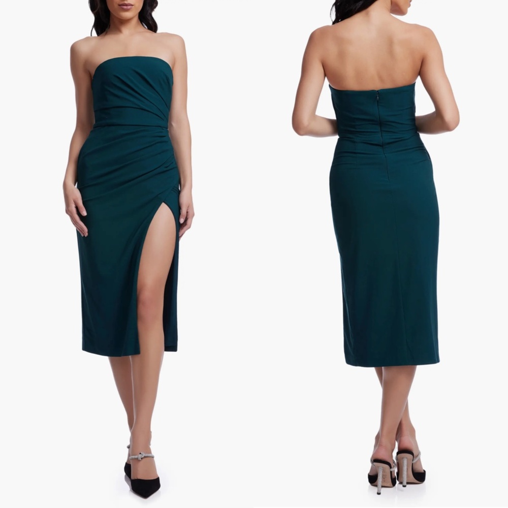 NEW DRESS THE POPULATION Pine Green VALENCIA Strapless RUCHED Cocktail DRESS M